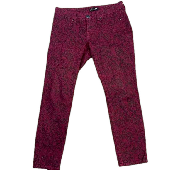 Seven7 women’s skinny 6P red/black lace looking jeans with zipper and button - Picture 1 of 7